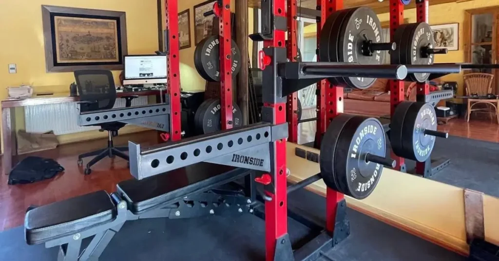 Squat Rack with a bench in a home office 