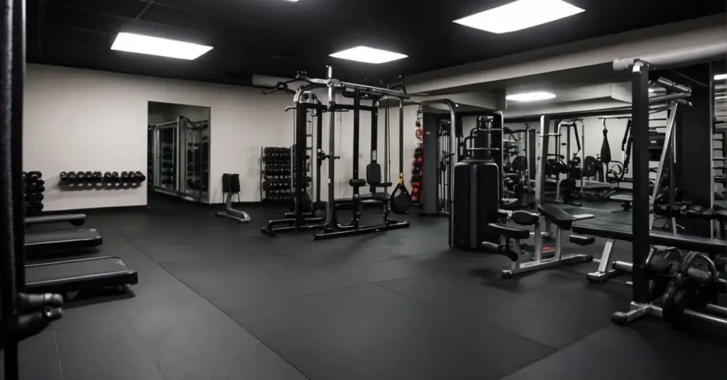 big home gym basement with some machines