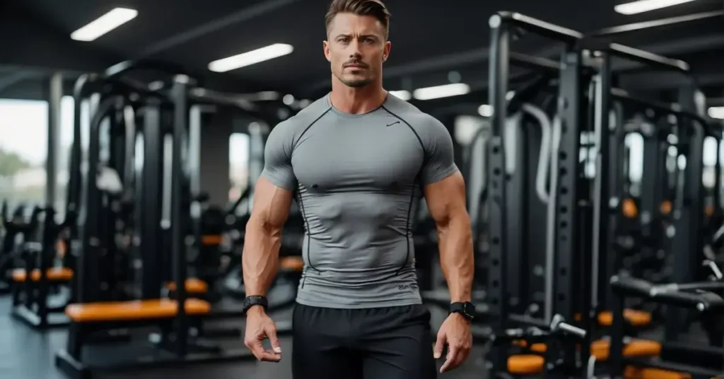 Muscular Hombre in aesthetic gym clothing